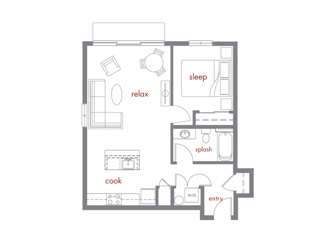 Floor plan for 1 bed, 1 bath, 699 sqft