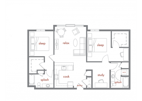 Floor plan for 2 beds, 2 baths, 1187 sqft