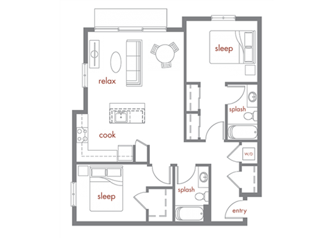 Floor plan for 2 beds, 2 baths, 1063 sqft