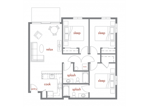 Floor plan for 3 beds, 2 baths, 1199 sqft
