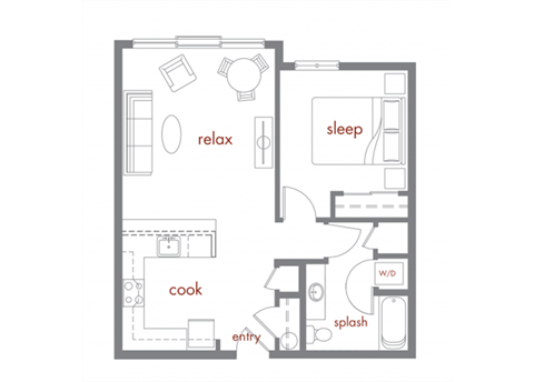 Floor plan for 1 bed, 1 bath, 714 sqft