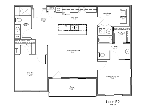 Floor plan for 2 beds, 2 baths, 1108 sqft