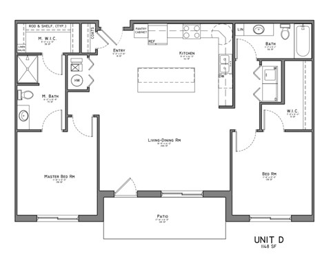 Floor plan for 2 beds, 2 baths, 1148 sqft