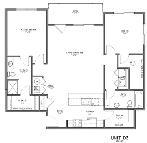 Floor plan for 2 beds, 2 baths, 1211 sqft