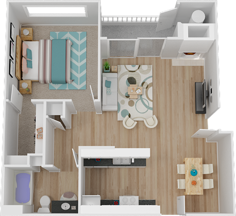 Floor plan for 1 bed, 1 bath, 739 sqft