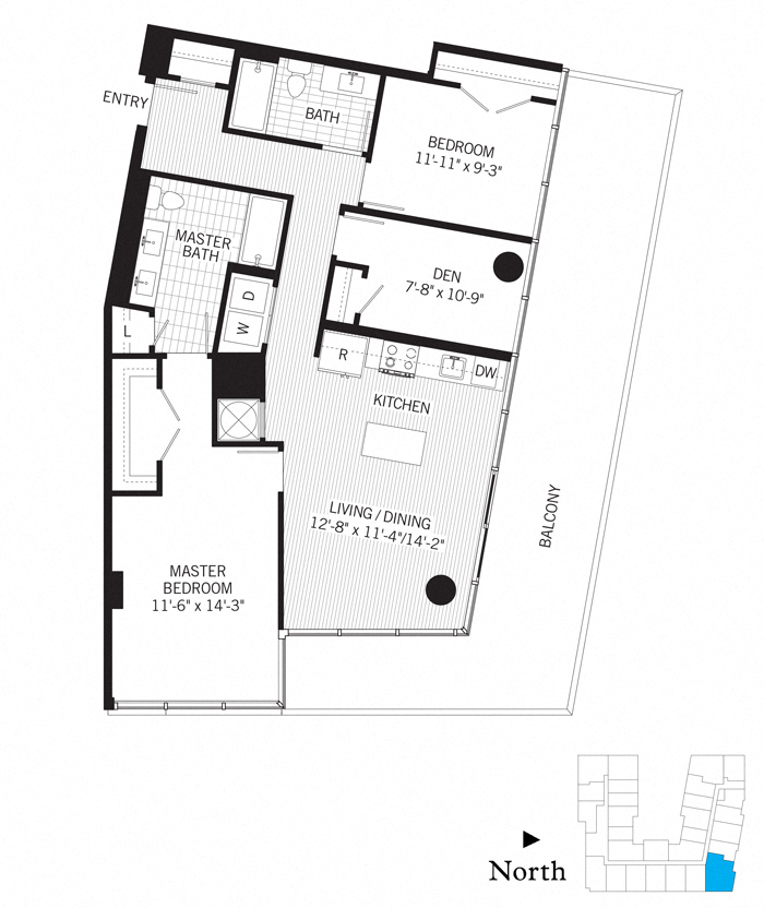 Floor plan for 2 beds, 2 baths, 1177 sqft