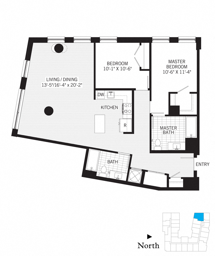 Floor plan for 2 beds, 2 baths, 1218 sqft