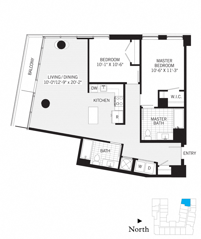 Floor plan for 2 beds, 2 baths, 1126 sqft