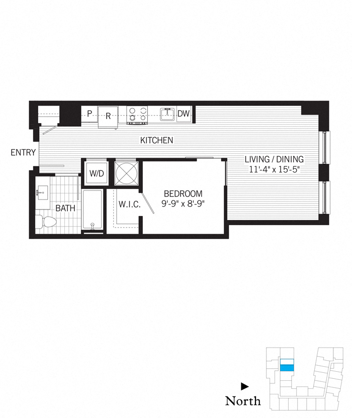Floor plan for 1 bed, 1 bath, 546 sqft
