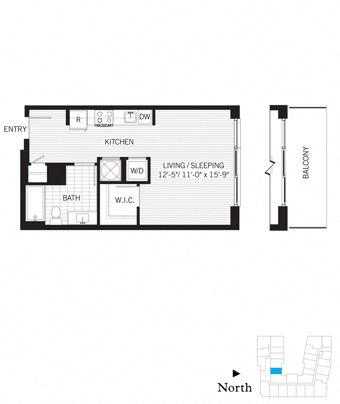 Floor plan for studio, 1 bath, 483 sqft