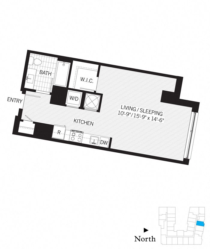 Floor plan for studio, 1 bath, 550 sqft