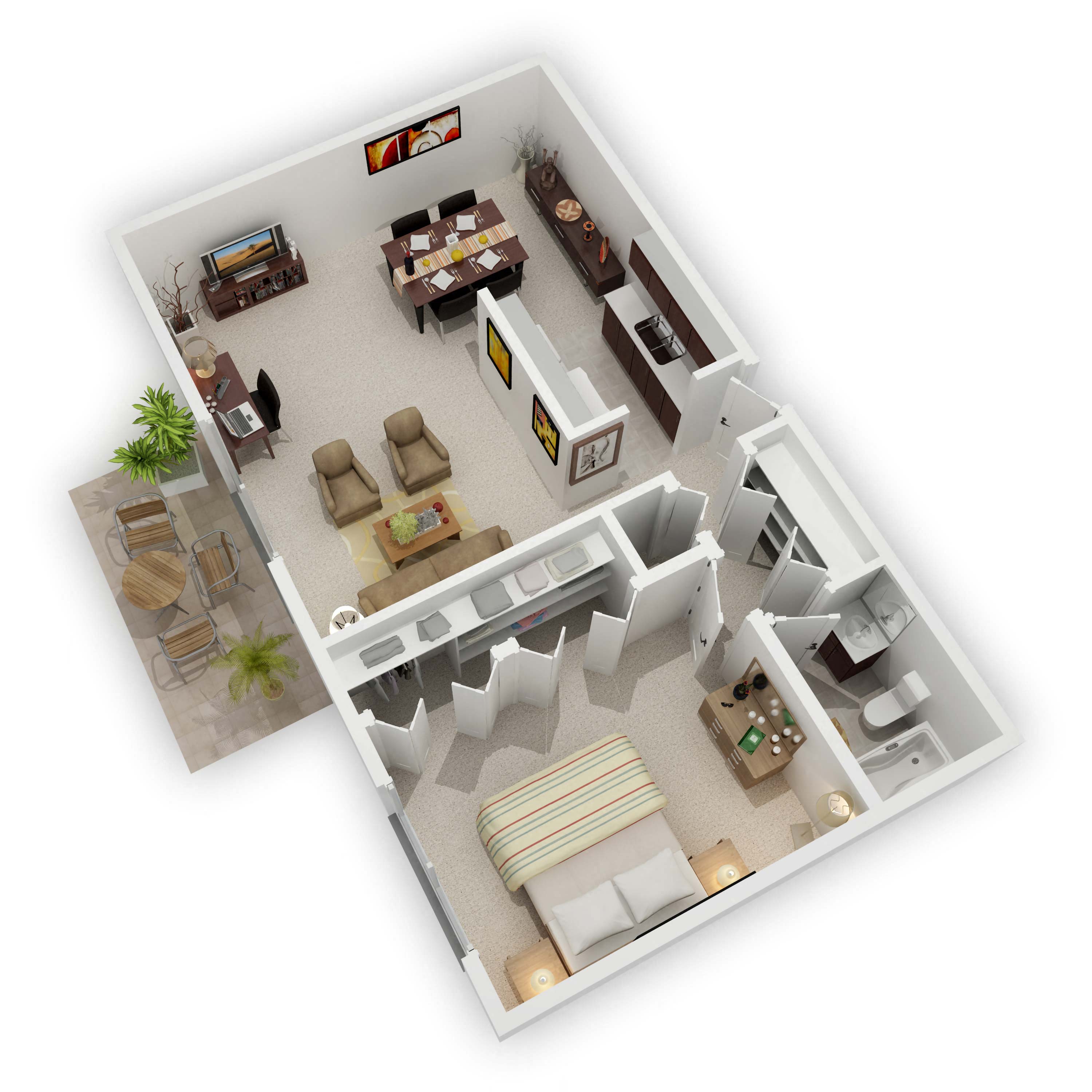 Floor plan for 1 bed, 1 bath, 698 sqft