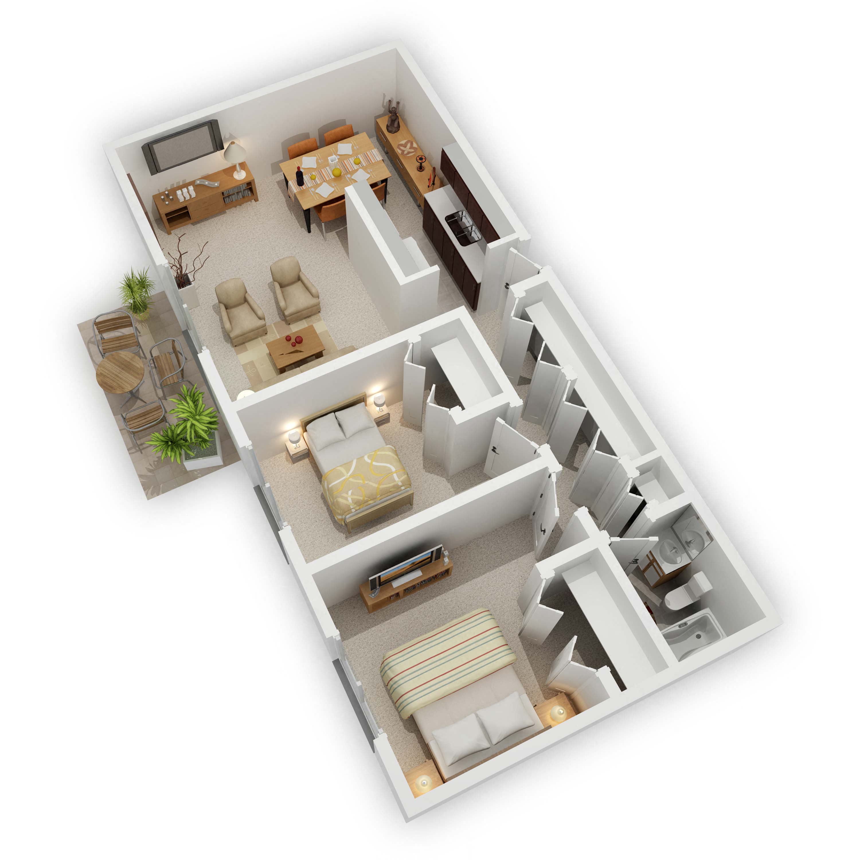 Floor plan for 2 beds, 1 bath, 856 sqft