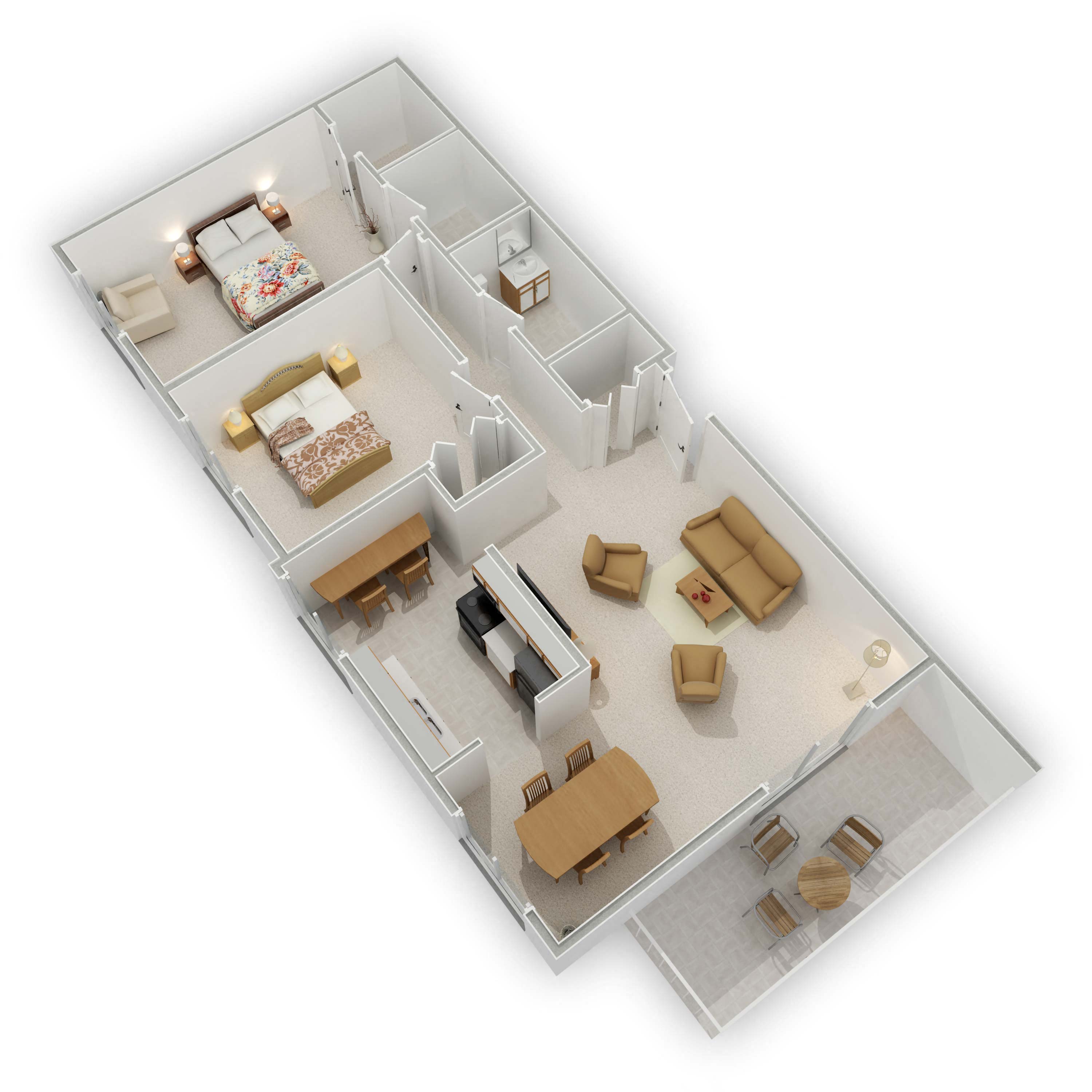 Floor plan for 2 beds, 1.5 baths, 1018 sqft