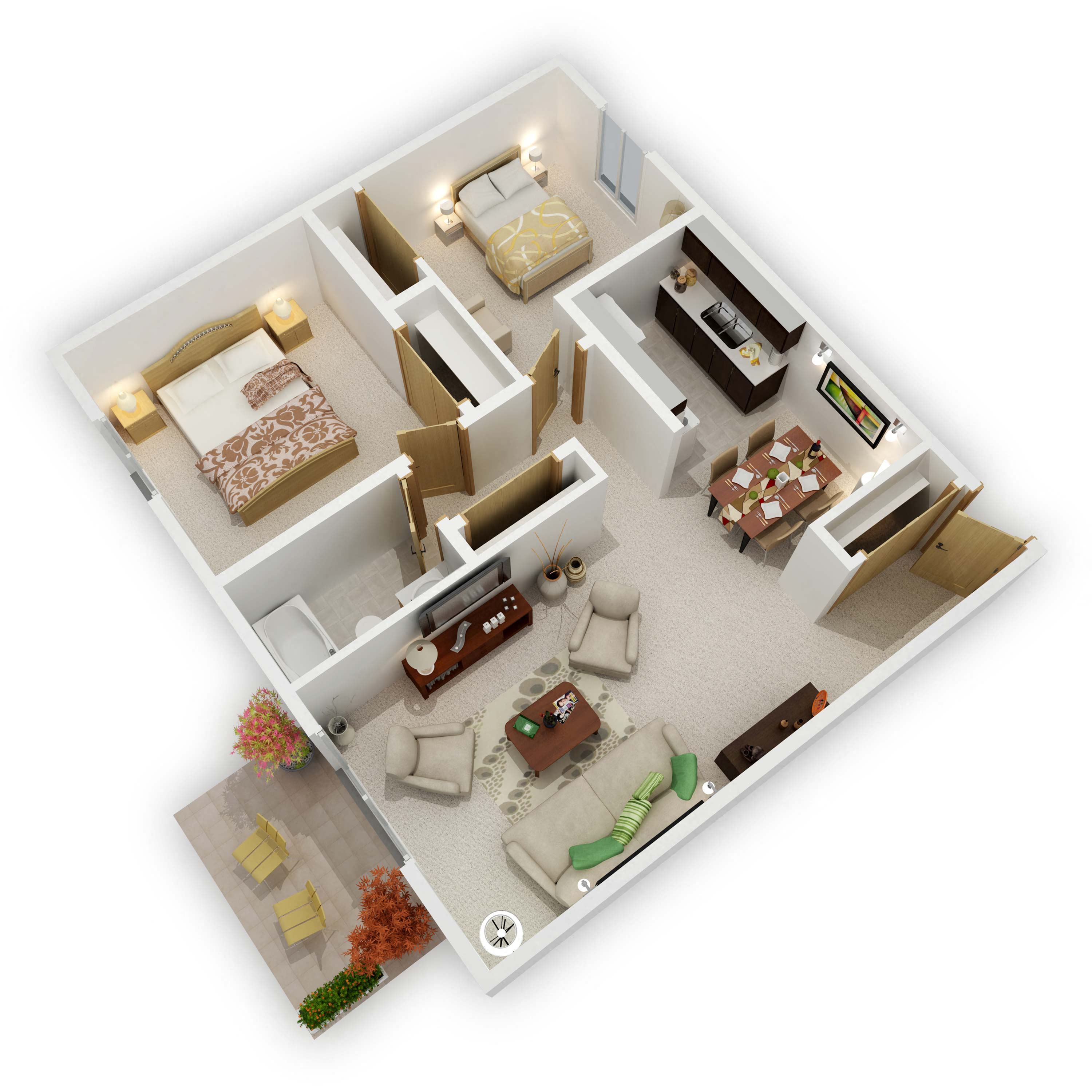 Floor plan for 2 beds, 1 bath, 915 sqft