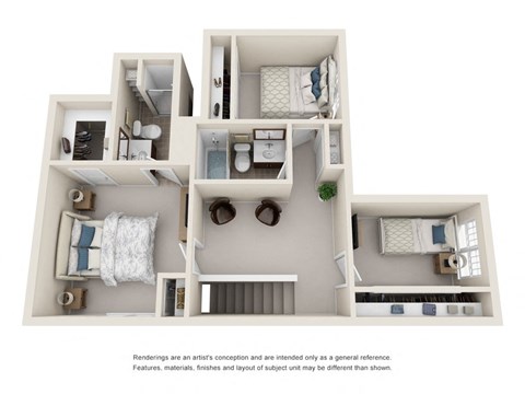 Floor plan for 3 beds, 2 baths, 1304 sqft