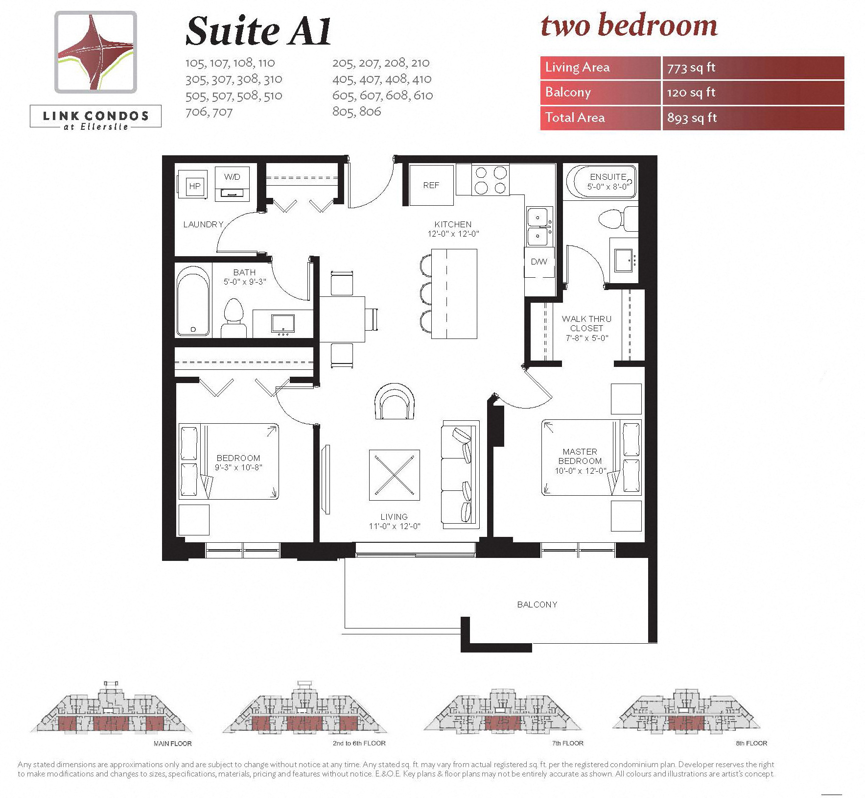 Floor plan for 2 beds, 2 baths, 840 sqft