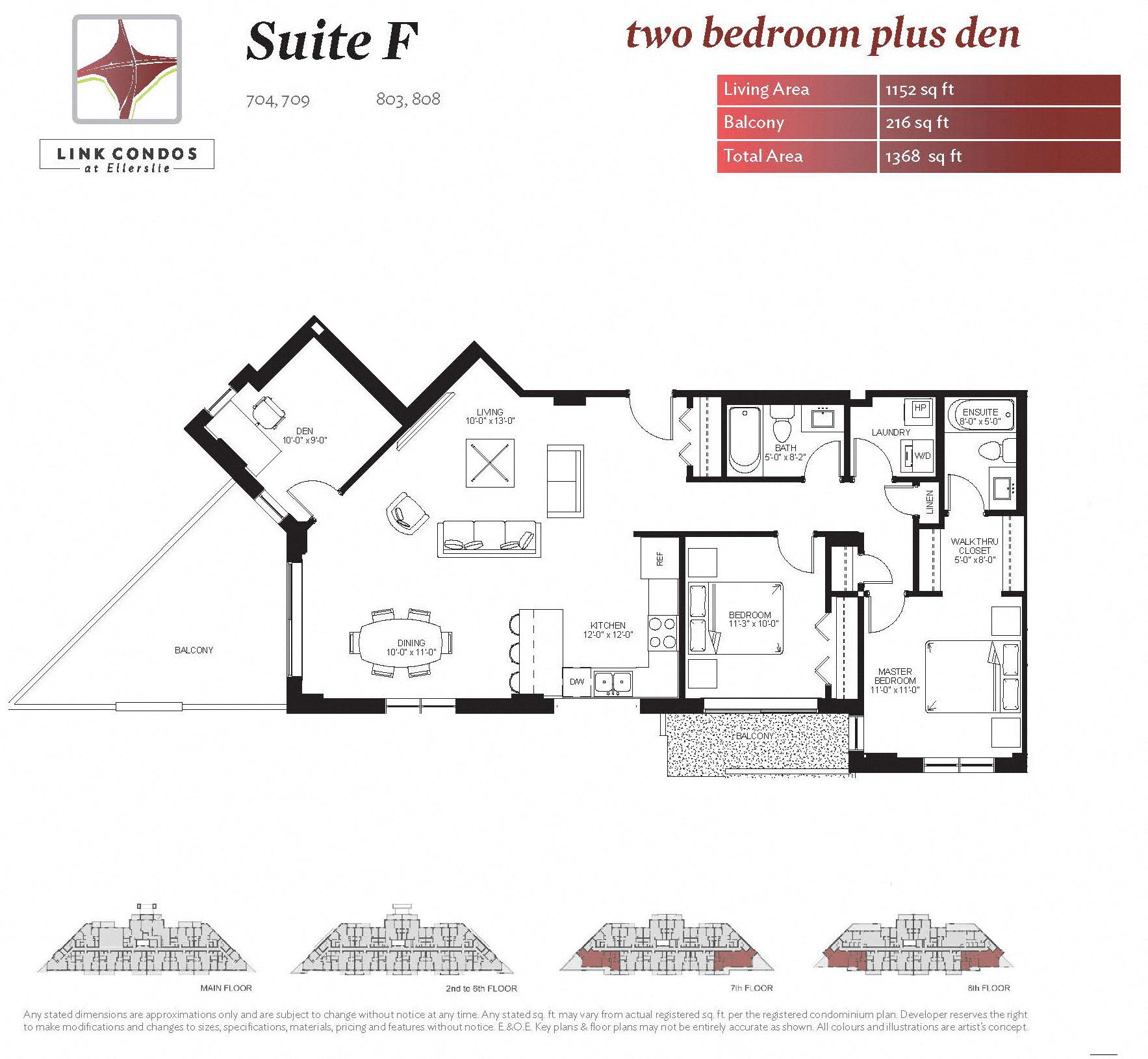 Floor plan for 2 beds, 2 baths, 1152 sqft