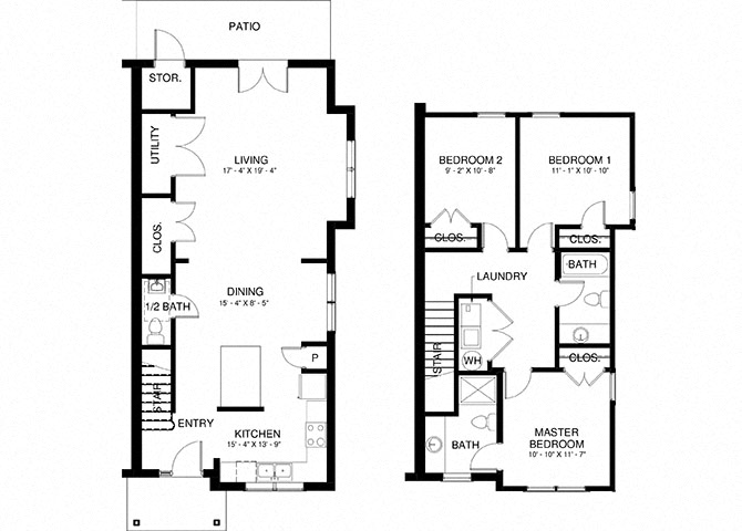 Floor plan for 3 beds, 2.5 baths, 1508 sqft