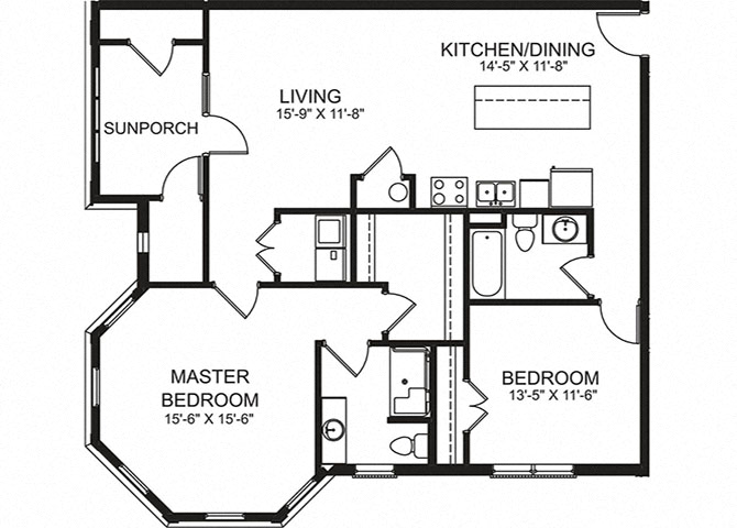 Floor plan for 2 beds, 2 baths, 1190 sqft