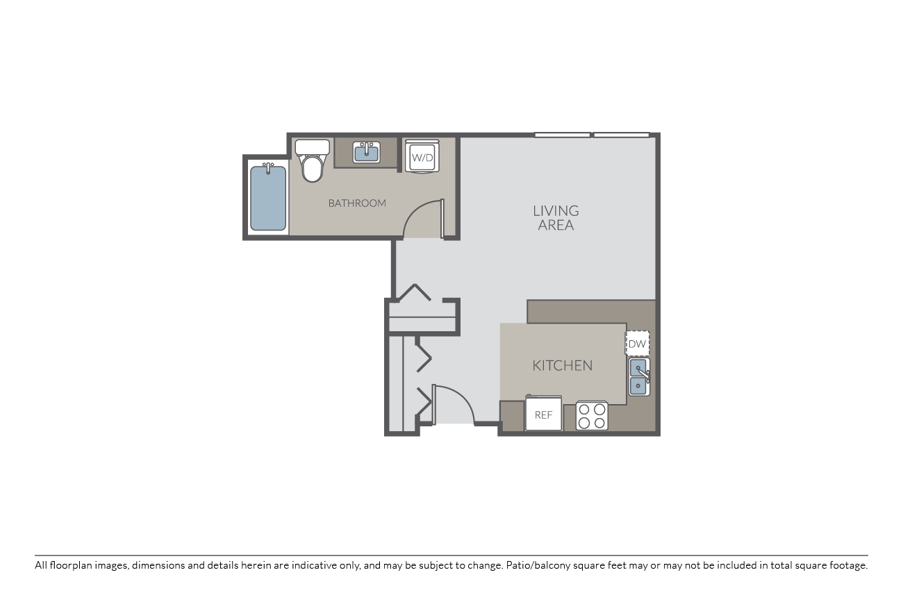 Floor plan for studio, 1 bath, 458 sqft