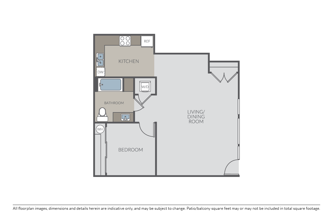 Floor plan for 1 bed, 1 bath, 816 sqft