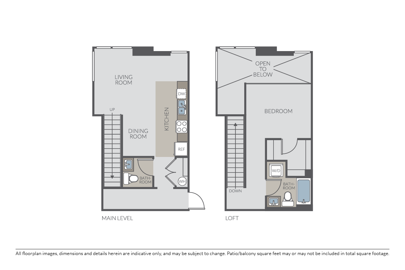 Floor plan for 1 bed, 1.5 baths, 828 sqft