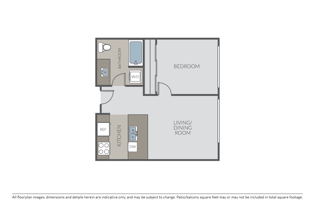 Floor plan for 1 bed, 1 bath, 693 sqft