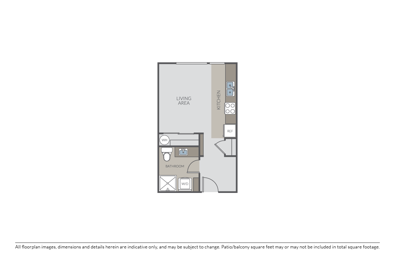 Floor plan for studio, 1 bath, 444 sqft
