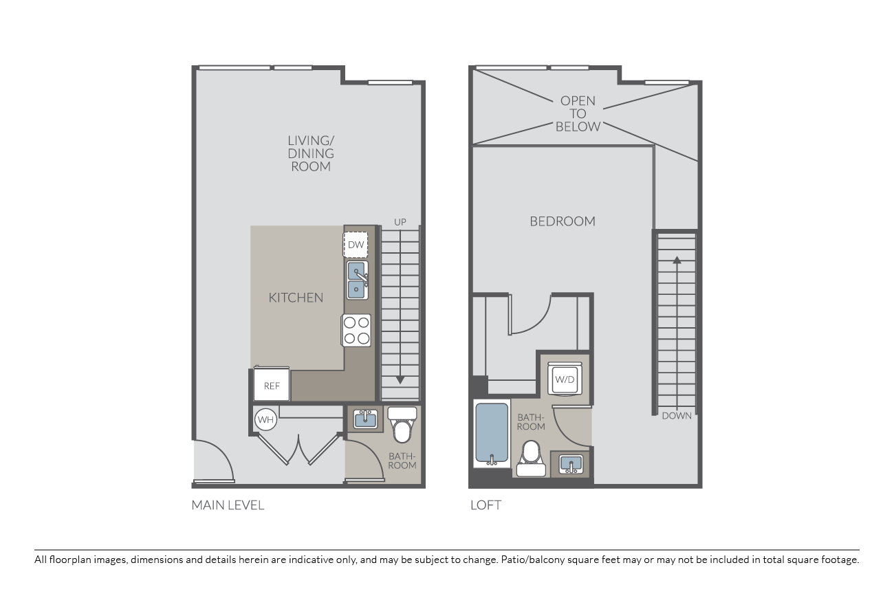 Floor plan for 1 bed, 1.5 baths, 937 sqft