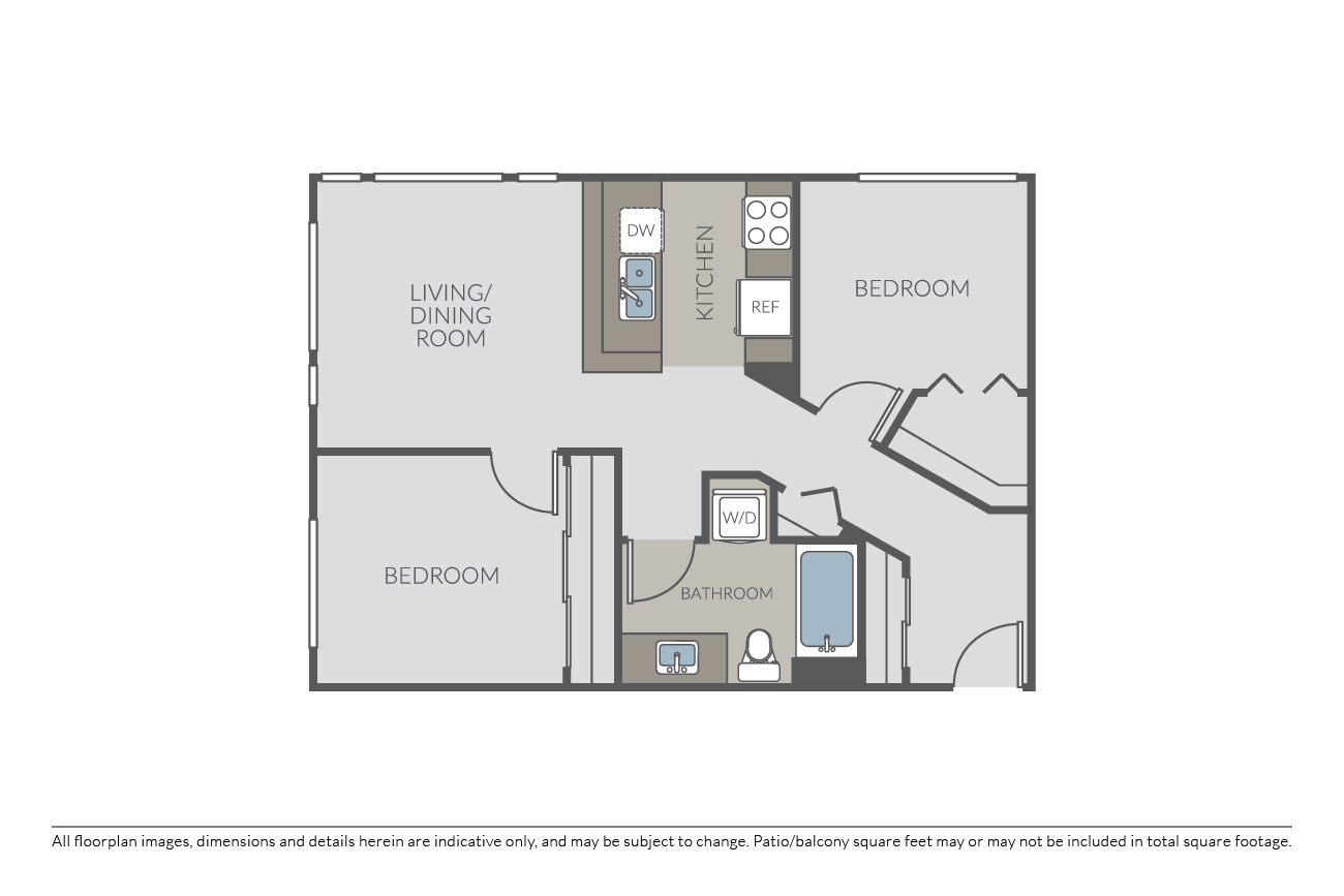 Floor plan for 2 beds, 1 bath, 756 sqft