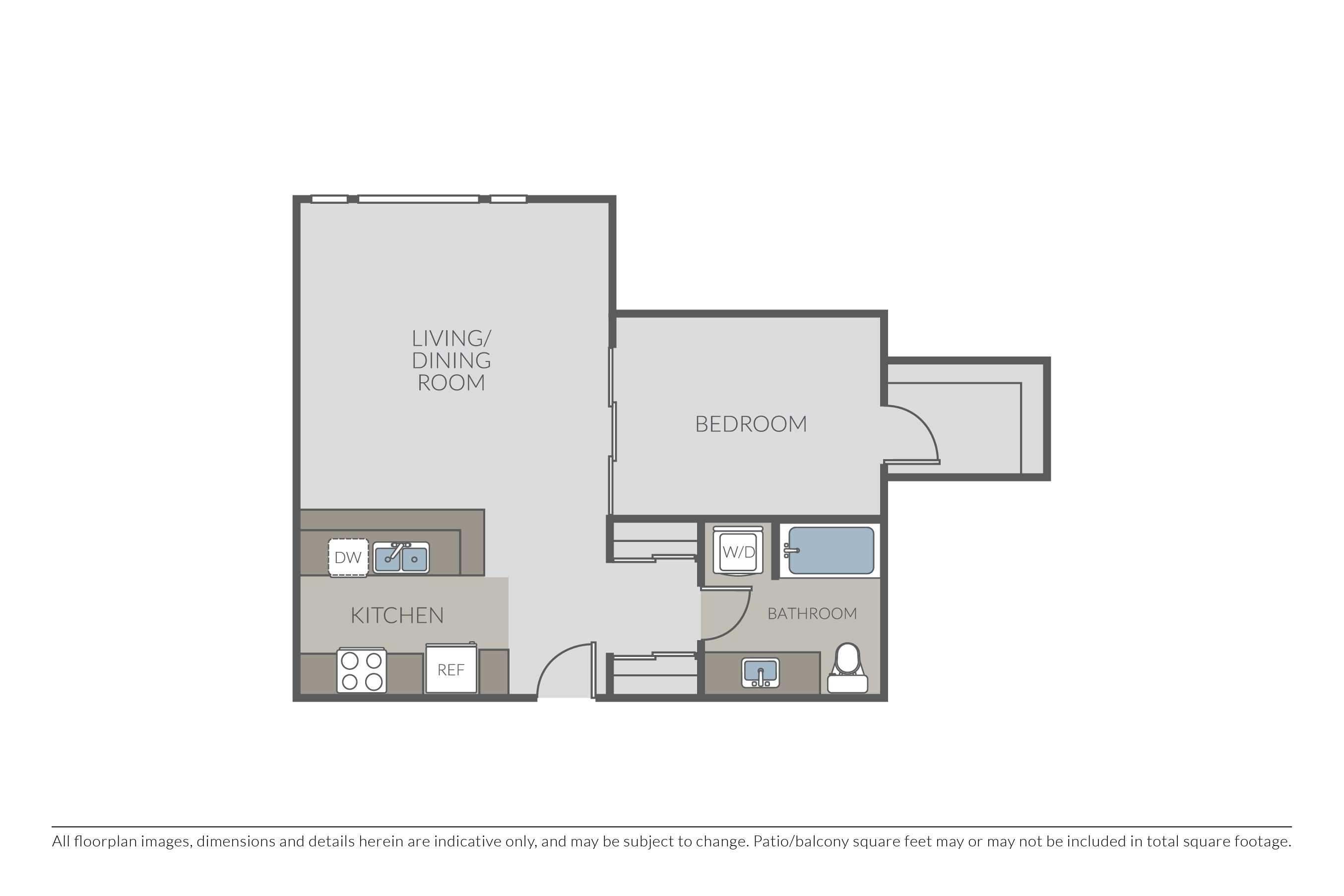 Floor plan for 1 bed, 1 bath, 806 sqft