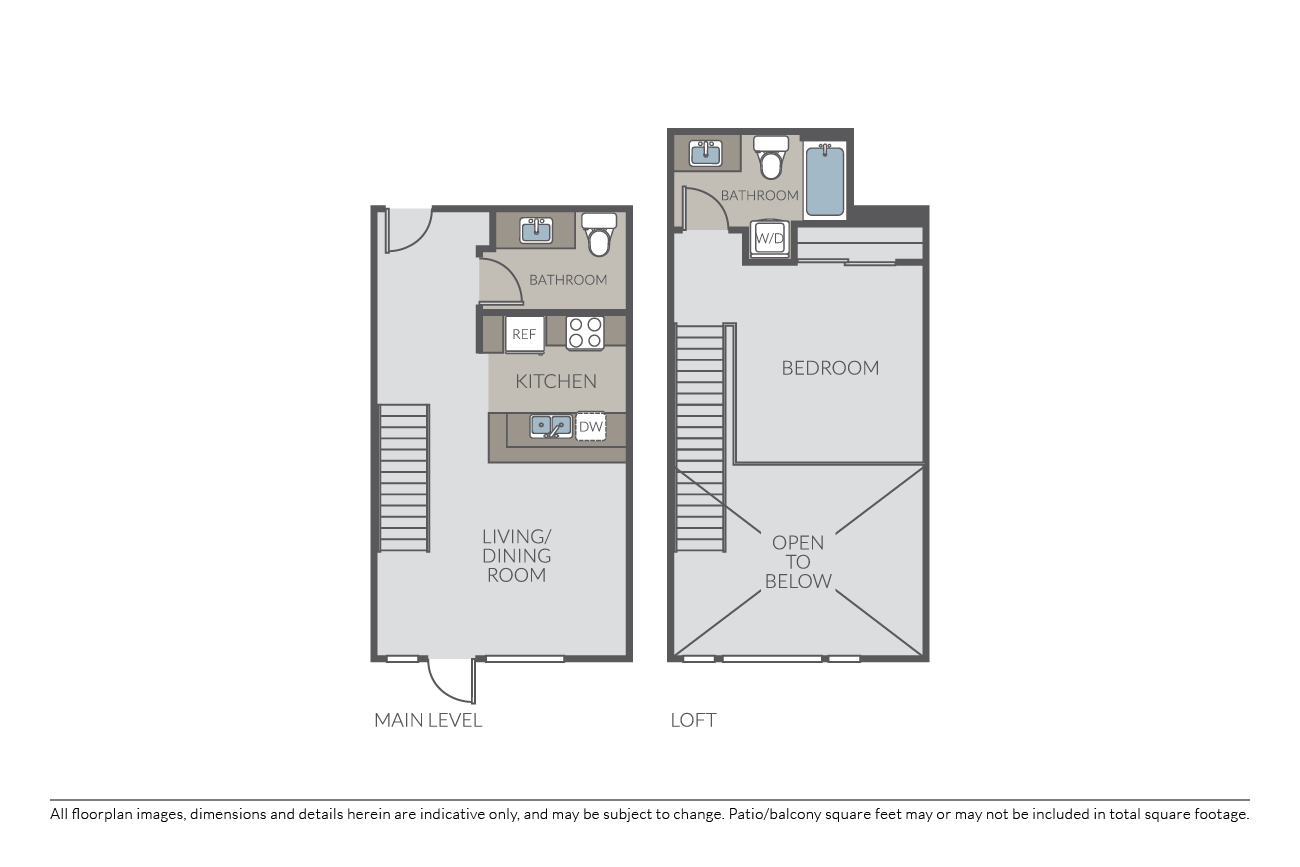 Floor plan for 1 bed, 1.5 baths, 884 sqft