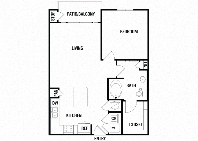 Floor plan for 1 bed, 1 bath, 746 sqft