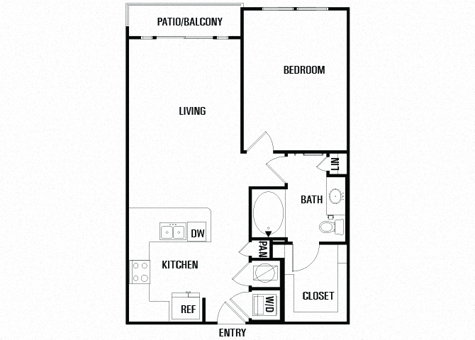 Floor plan for 1 bed, 1 bath, 758 sqft