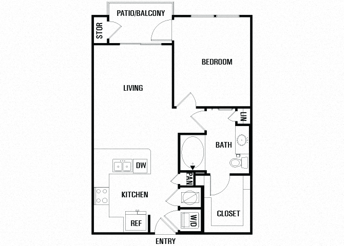 Floor plan for 1 bed, 1 bath, 705 sqft
