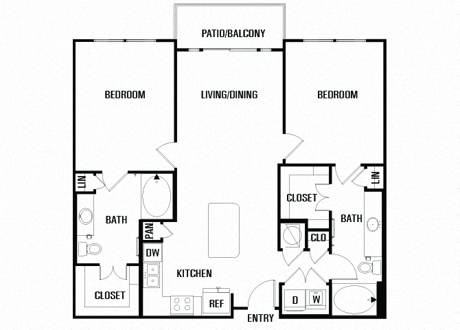 Floor plan for 2 beds, 2 baths, 1069 sqft
