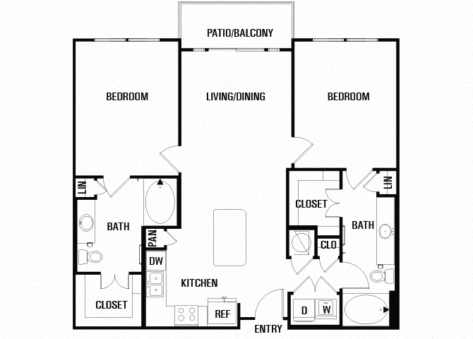 Floor plan for 2 beds, 2 baths, 1093 sqft