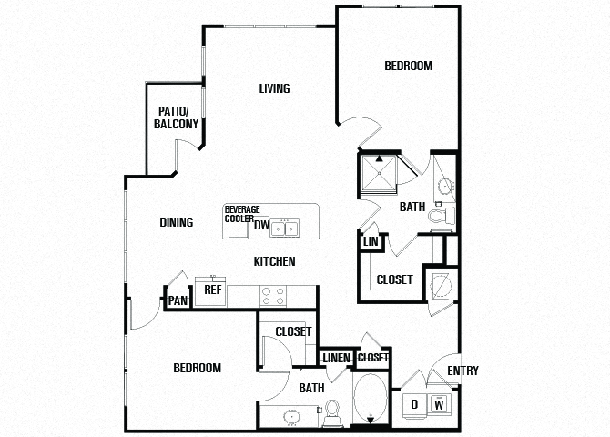 Floor plan for 2 beds, 2 baths, 1199 sqft