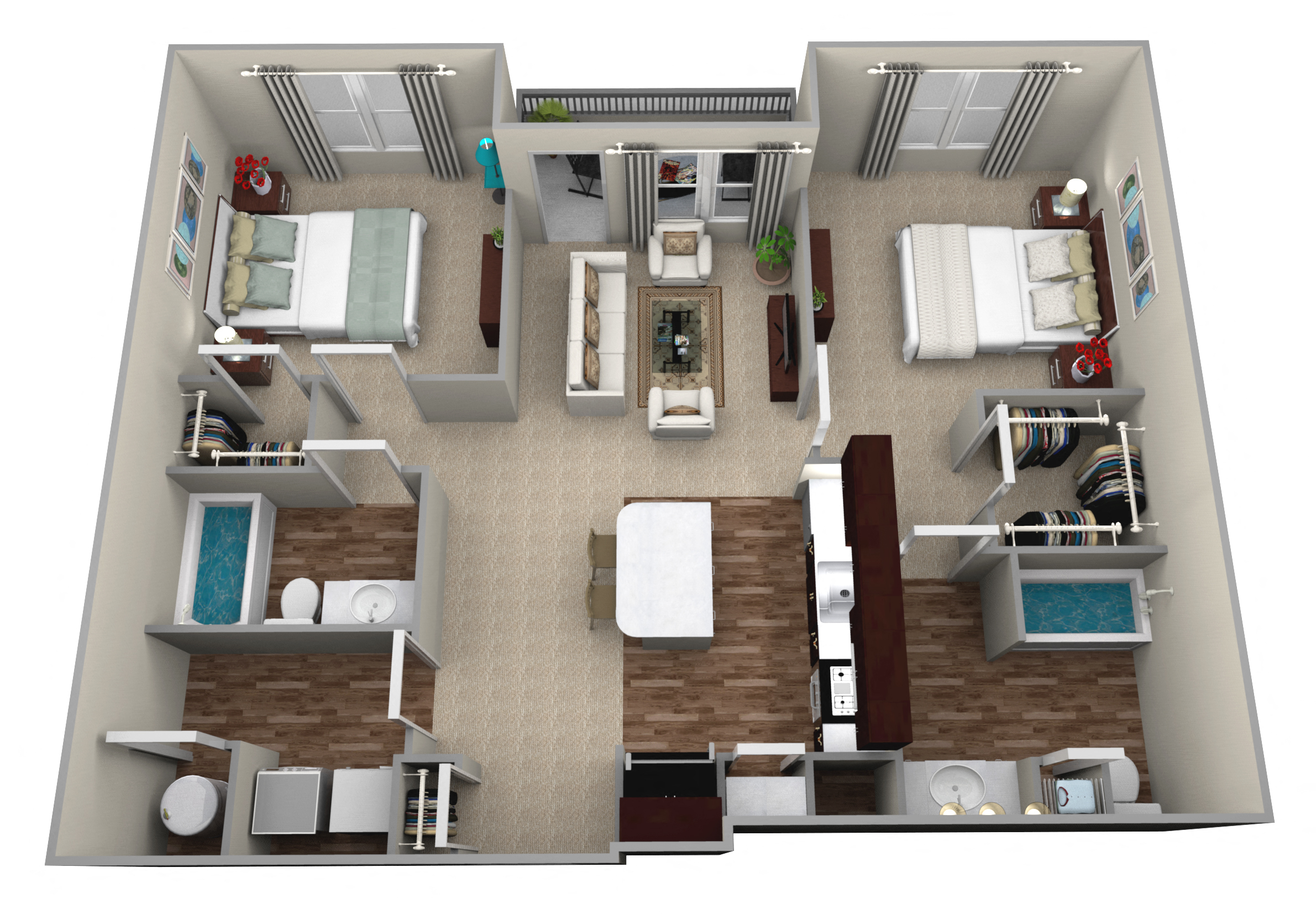 Floor plan for 2 beds, 2 baths, 1010 sqft