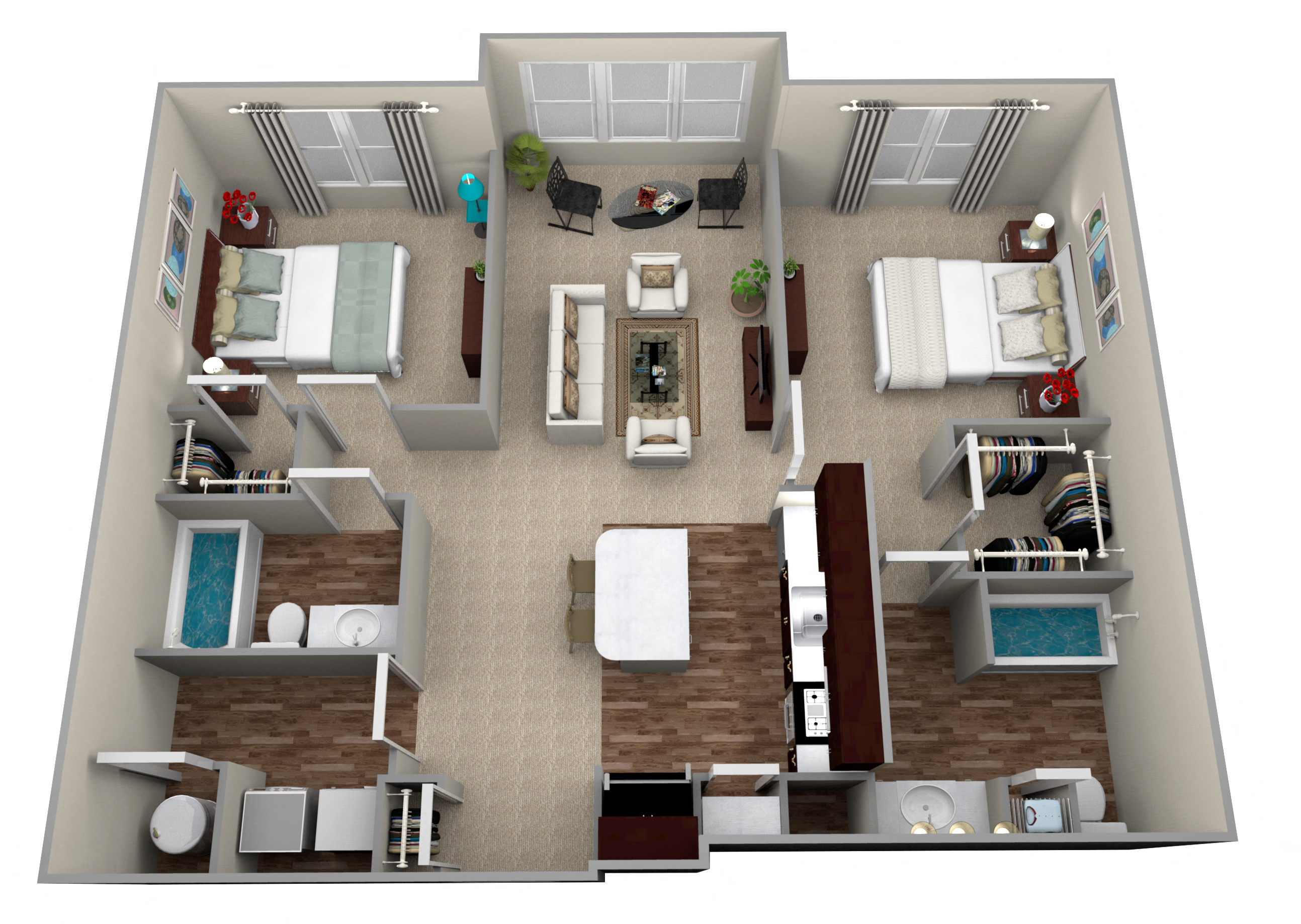 Floor plan for 2 beds, 2 baths, 1010 sqft