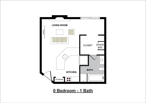 Floor plan for studio, 1 bath, 480 sqft