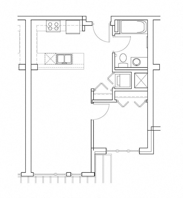 Floor plan for 1 bed, 1 bath, 585 sqft
