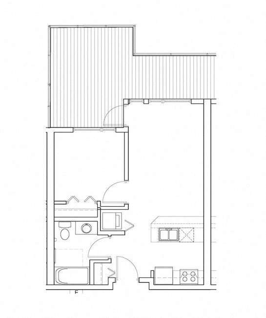 Floor plan for 1 bed, 1 bath, 540 sqft