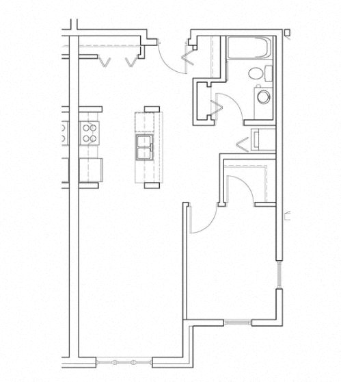Floor plan for 1 bed, 1 bath, 730 sqft