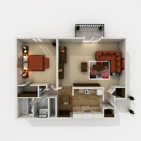 Omaha apartment for rent - an overhead view of a 1 bedroom apartment floor plan