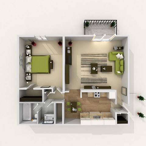 Floor plan for 1 bed, 1 bath, 750 sqft