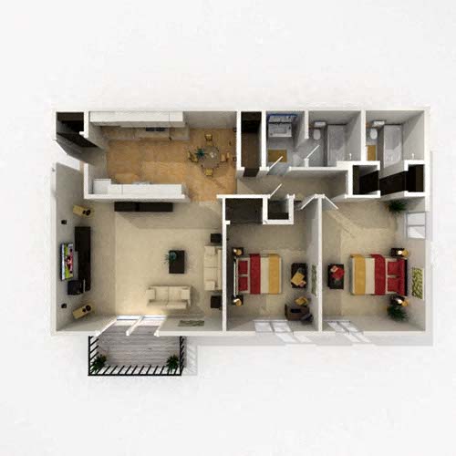 Floor plan for 2 beds, 1.5 baths, 1075 sqft