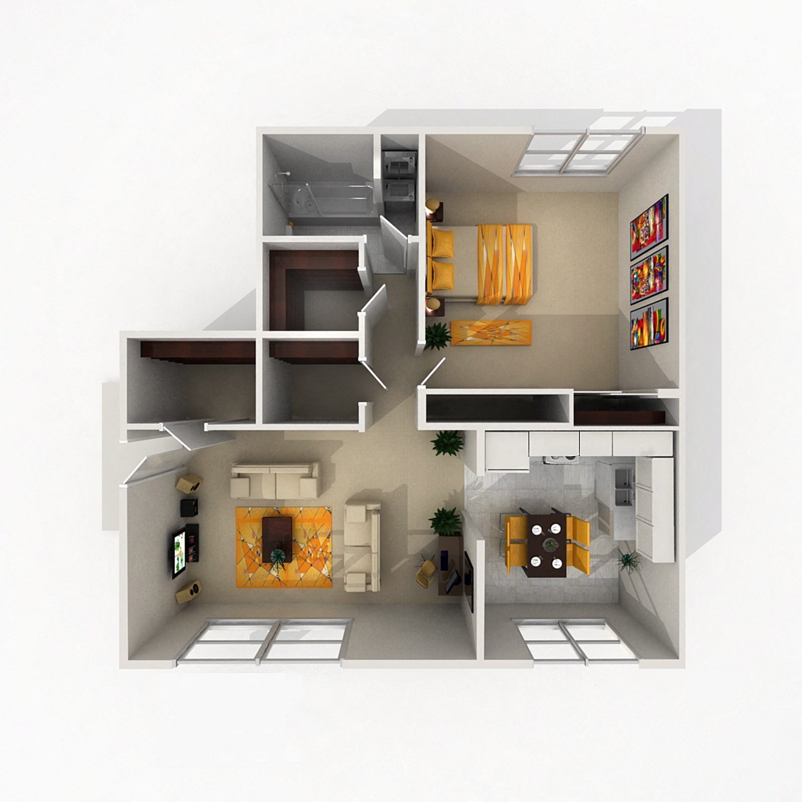 Floor plan for 1 bed, 1 bath, 620 sqft