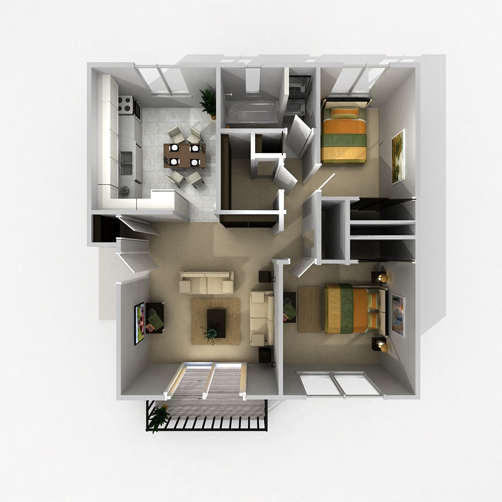 Floor plan for 2 beds, 1 bath, 860 sqft
